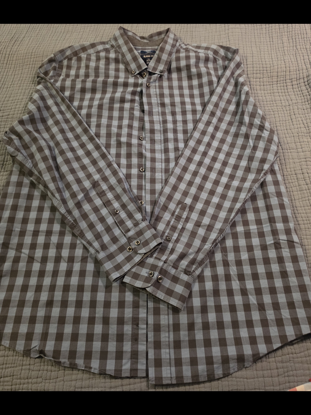 George Light Blue and Gray Checked Button-Down Shirt